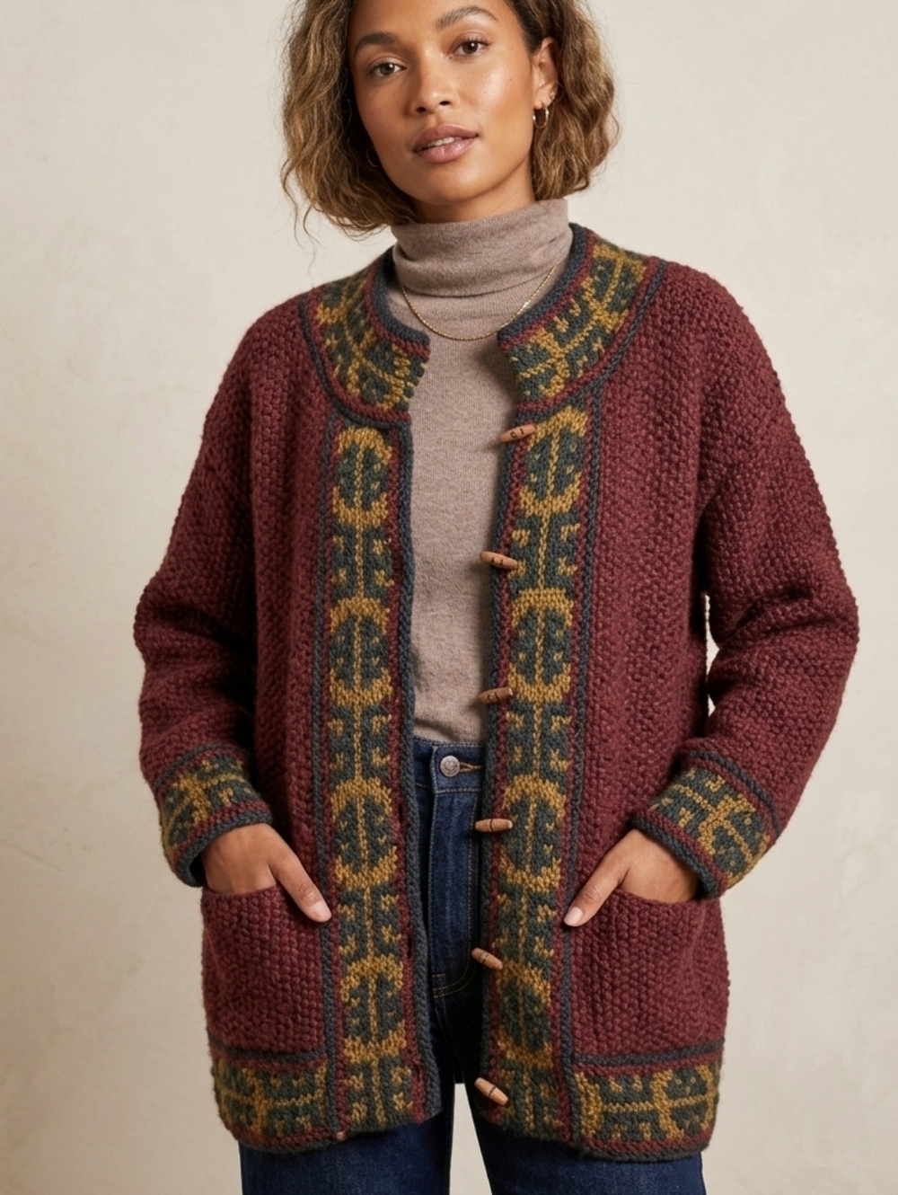 Lost Horizons Hand Knit Wool Cardigan Sweater Kettle Dyed Heavyweight Pockets